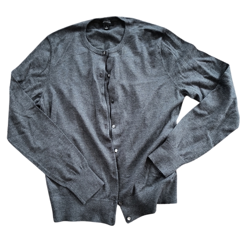 Ann Taylor Gray Button Up Cardigan Size L